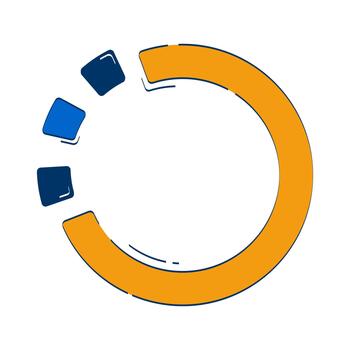 Circular progress chart with color blocks 2D doodle object. Data visualization. Analytics. Segmented ring cartoon element flat clipart isolated on white background. Hand drawn illustration vector