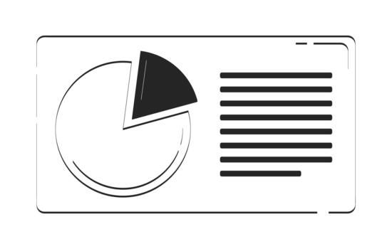 Pie chart infographic with report summary doodle linear object. Piechart with text block. Statistical analysis 2D outline clip art drawing isolated on white. Hand drawn sketch illustration vector