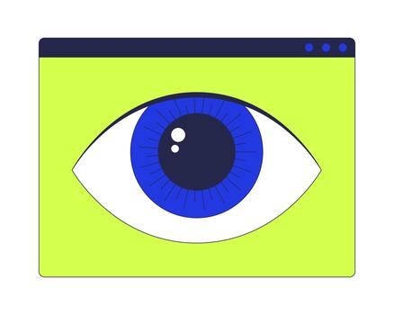 ojo símbolo en web interfaz 2d dibujos animados objeto. computadora visión. visual reconocimiento. digital supervisión. vista en navegador ventana aislado elemento plano acortar Arte en blanco. Mancha ilustración vector