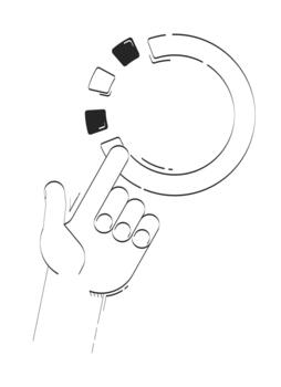 mano conmovedor Progreso gráfico garabatear contorno ilustración. tocando, señalando segmento grafico círculo. analítica Interacción 2d dibujo bosquejo aislado en blanco. monocromo clipart dibujado a mano vector