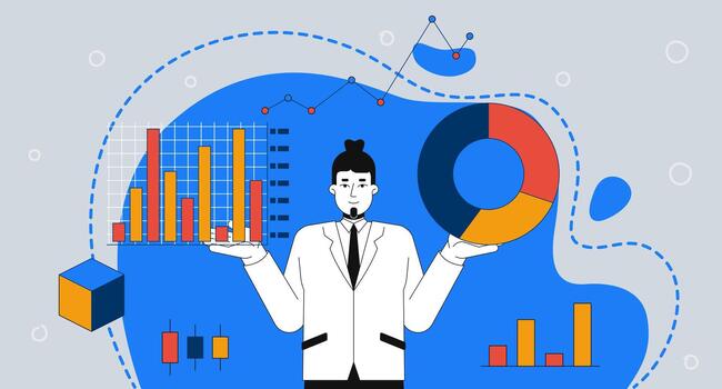 Business analytics with charts and graphs vector