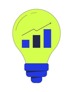 Growth chart inside lightbulb 2D cartoon object. Creative light bulb with barchart and upward arrow. Data-driven innovation isolated element flat clip art on white. Spot illustration vector