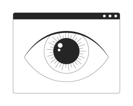 ojo símbolo en web interfaz 2d línea objeto. computadora visión. visual reconocimiento. digital supervisión. vista en navegador ventana aislado clipart tinta contorno artículo. monocromo Mancha ilustración vector