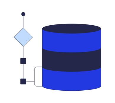 base de datos estructura con fluir diagrama 2d dibujos animados objeto. cilíndrico almacenamiento. conectado diagrama de flujo datos gestión. eso infraestructura aislado elemento plano acortar Arte en blanco. Mancha ilustración vector