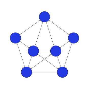 Fully connected network diagram 2D cartoon object. System architecture. Geometric interconnected nodes forming pentagon structure isolated element flat clip art on white. Spot illustration vector