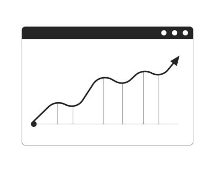 creciente línea gráfico en navegador ventana 2d línea objeto. curvo hacia arriba. negocio crecimiento. financiero datos dentro web interfaz aislado clipart tinta contorno artículo. monocromo Mancha ilustración vector