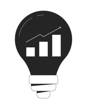 Growth chart inside lightbulb 2D line object. Creative light bulb with barchart and upward arrow. Data-driven innovation isolated clipart ink outline item. Monochrome spot illustration vector