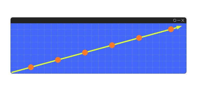 Upward trend graph interface window 2D cartoon object. Increasing data points on blue grid. Business analytics. Chart progress isolated element flat clip art on white. Spot illustration vector