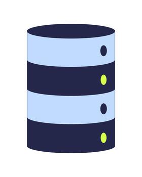 Cylindrical server with indicator lights 2D cartoon object. Simplified storage unit. IT infrastructure hardware. Database cylinder isolated element flat clip art on white. Spot illustration vector