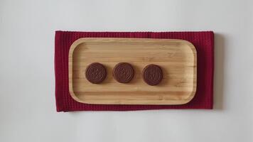 Placing Chocolate Biscuits on Wooden Tray video