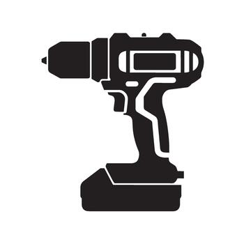 Silhouette of a cordless drill a powerful tool for drilling and screwing isolated on a white background representing construction repair and DIY projects with precision and efficiency vector