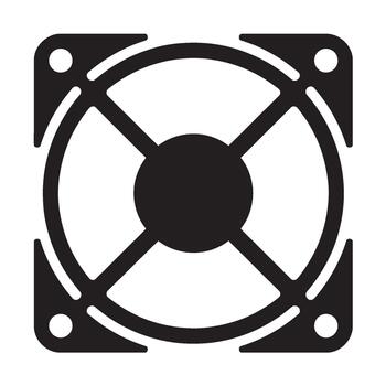 Minimalist black and white computer fan icon cooling down a server room representing technology and efficiency in a modern data center environment conveying a sense of reliability and thermal manageme vector