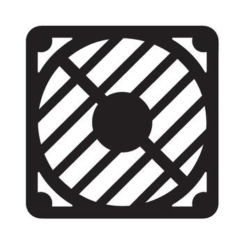 Isolated black computer fan grill in a simple design representing cooling and ventilation suitable for technology and engineering projects conveying a modern and minimalist aesthetic vector
