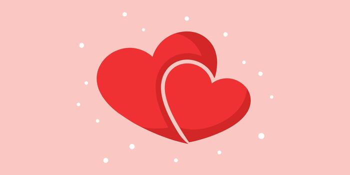 Two intertwined red hearts symbolizing love and connection on a soft pink background vector