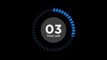 modern grijs digitaal timer countdown animatie van 0 naar 10 met krimpen neon blauw circulaire kader Aan zwart achtergrond video