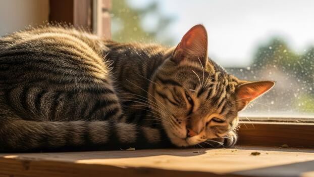A cat sleeping on a window sill with a window open photo