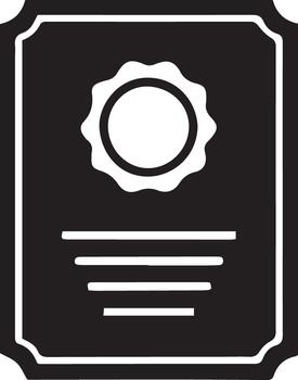Black certificate icon features emblem and lines on a white backdrop vector