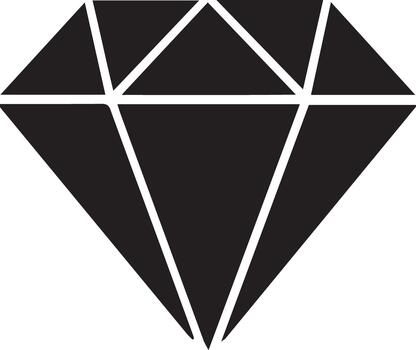 Sharp black diamond with triangular facets is displayed on a clear background here vector