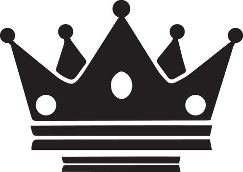 Isolated black crown displays triangular spikes and spherical details against a transparent backdrop vector