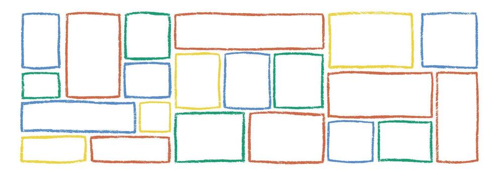 Crayon kid colored frame set. Set of color doodle boxes with border. Hand drawn illustration. vector