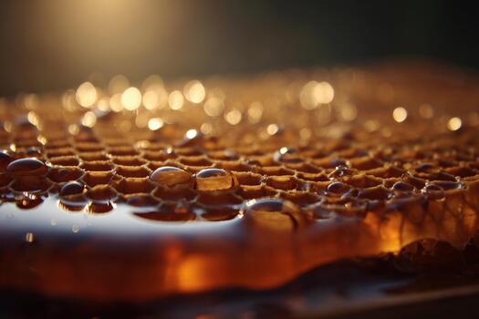 Droplets gather on honeycomb surface during light rain in the evening photo