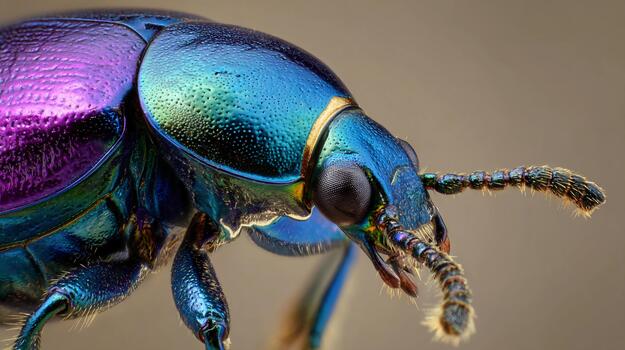 vívido de cerca de un vistoso carapacho insecto exhibiendo único detalles foto