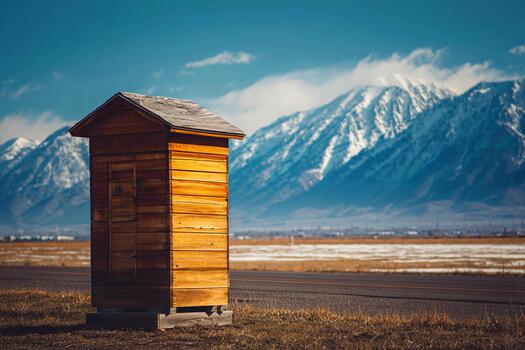 escénico ver de un de madera estructura en contra majestuoso montaña fondo foto