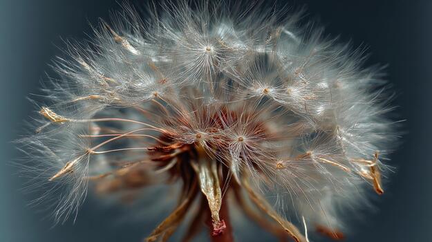 Delicate dandelion fluff captures the light in stunning detail photo