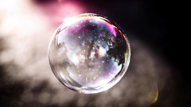 Vivid reflections in a bubble capturing light and colors in a macro scene photo