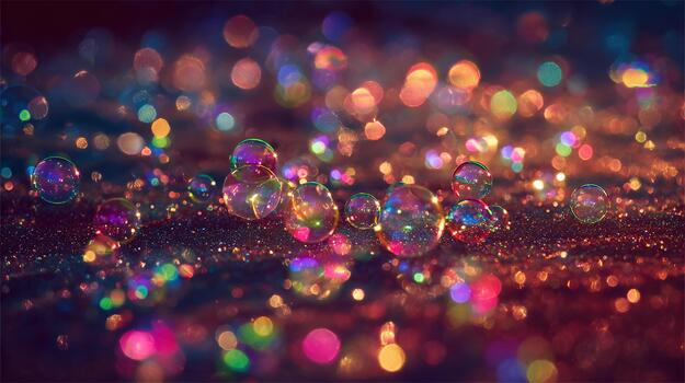 Captivating reflections and colors from bubbles in low light setting photo