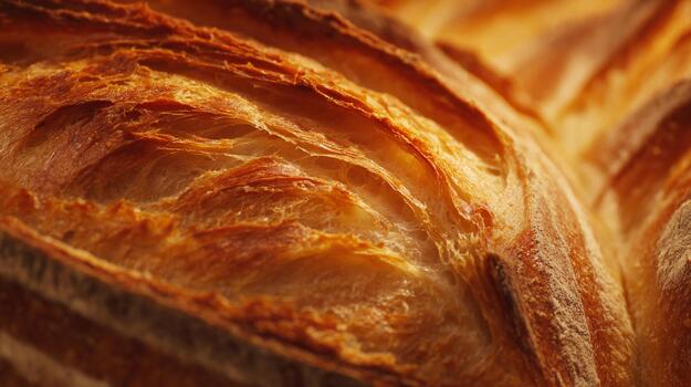 Close-up view of a golden brown baked loaf showcasing its texture and layers photo