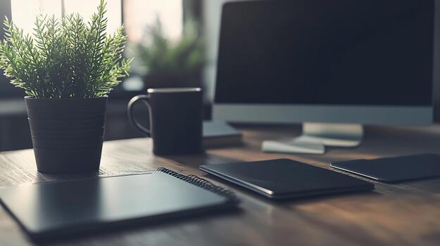 Meeting setup with soft light and minimal objects in an office space photo