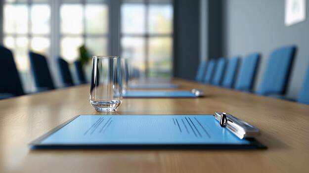 Meeting setup with minimal objects and soft light in a conference room photo