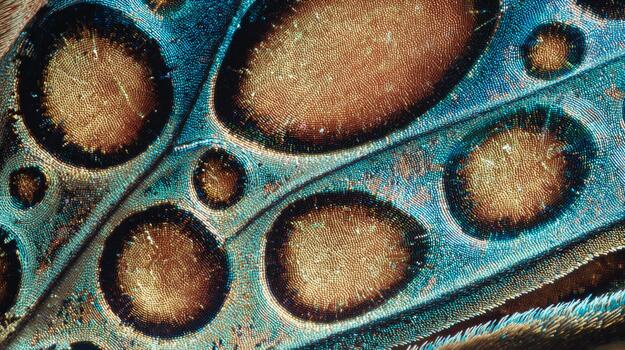 Close-up view of intricate wing patterns displaying vibrant colors and textures photo