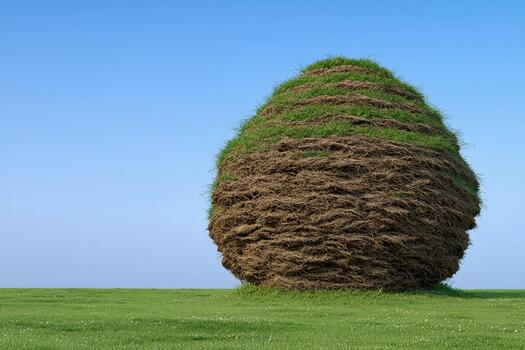 Unique grass-covered mound resembles a giant egg on a sunny day in a green field photo