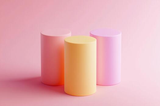Colorful cylindrical shapes on a soft pink background create a calm atmosphere photo
