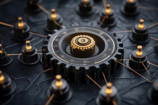 Modern technology meets cryptocurrency with intricate gears and connections photo