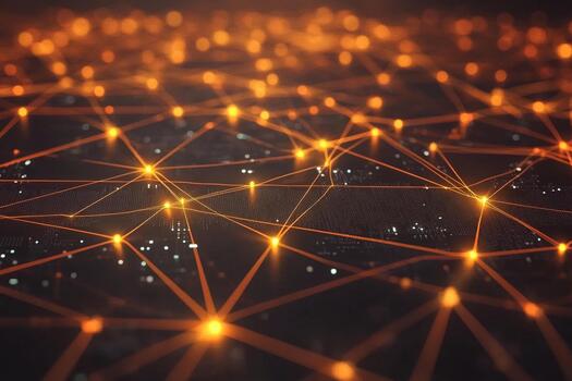 Networking connections create a vibrant visual of orange light patterns at night photo