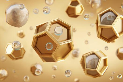 Intricate golden geometrical shapes floating in a soft, warm background photo