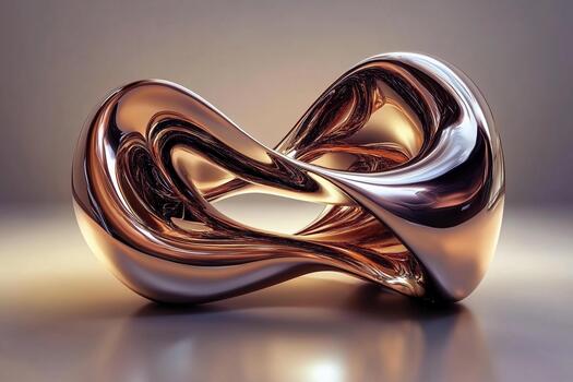 Sculptural metallic abstract art piece with smooth curves and reflections photo