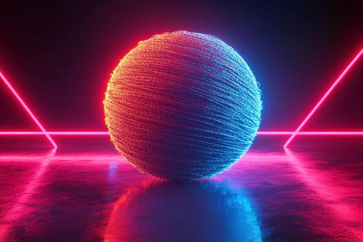 Colorful sphere with neon lights in a dark space setting photo