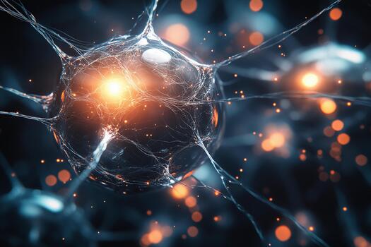 Neurons firing with bright energy in a dark abstract background photo