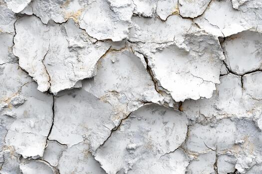 Cracked white wall surface reveals textured layers from age and weathering photo