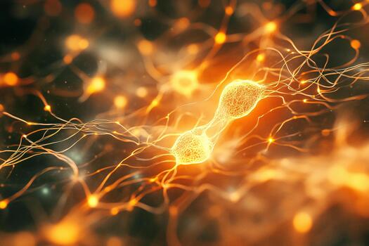 Neurons connected in a vibrant pattern during network communication photo