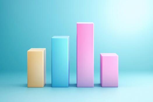 Colorful 3D bars showing growth on a blue background in a modern design photo