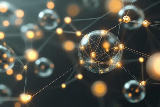 vistoso esferas conectado por líneas brillante en un digital espacio foto