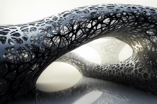 Modern abstract structure with intricate patterns in a futuristic setting photo