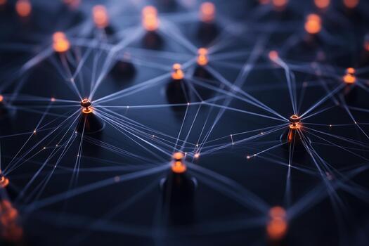 brillante nodos conectado por líneas crear un digital red diseño en contra un oscuro antecedentes foto