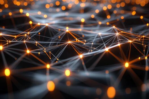 Light connections form an abstract network design in dark background photo