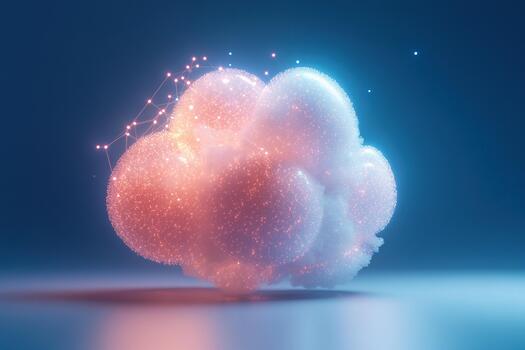 Digital cloud formation with glowing particles and connecting elements photo